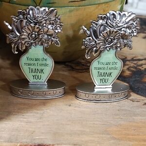Silver and Green Floral Thank You Figurines-Set of 2
